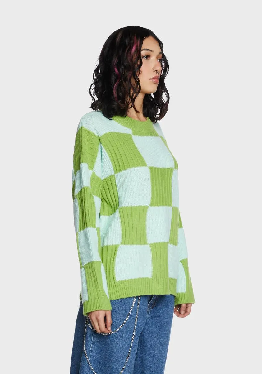 Lush Not So Amused Checkered Sweater