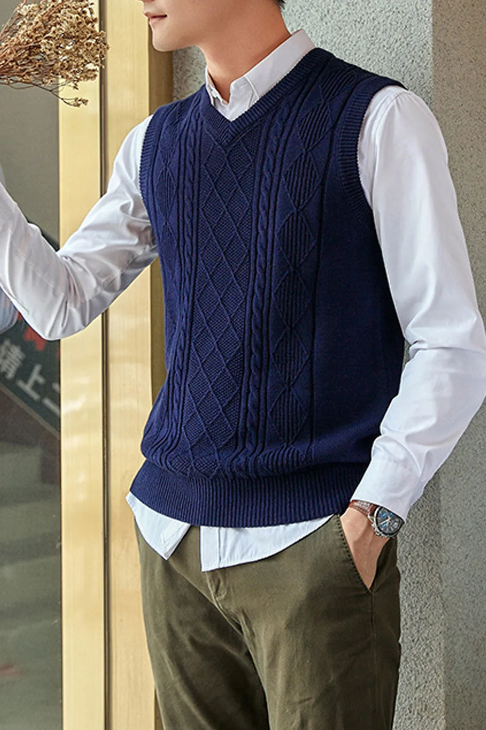 Men Warm Autumn & Winter V-Neck Sleeveless Vest Sweater - MST88631