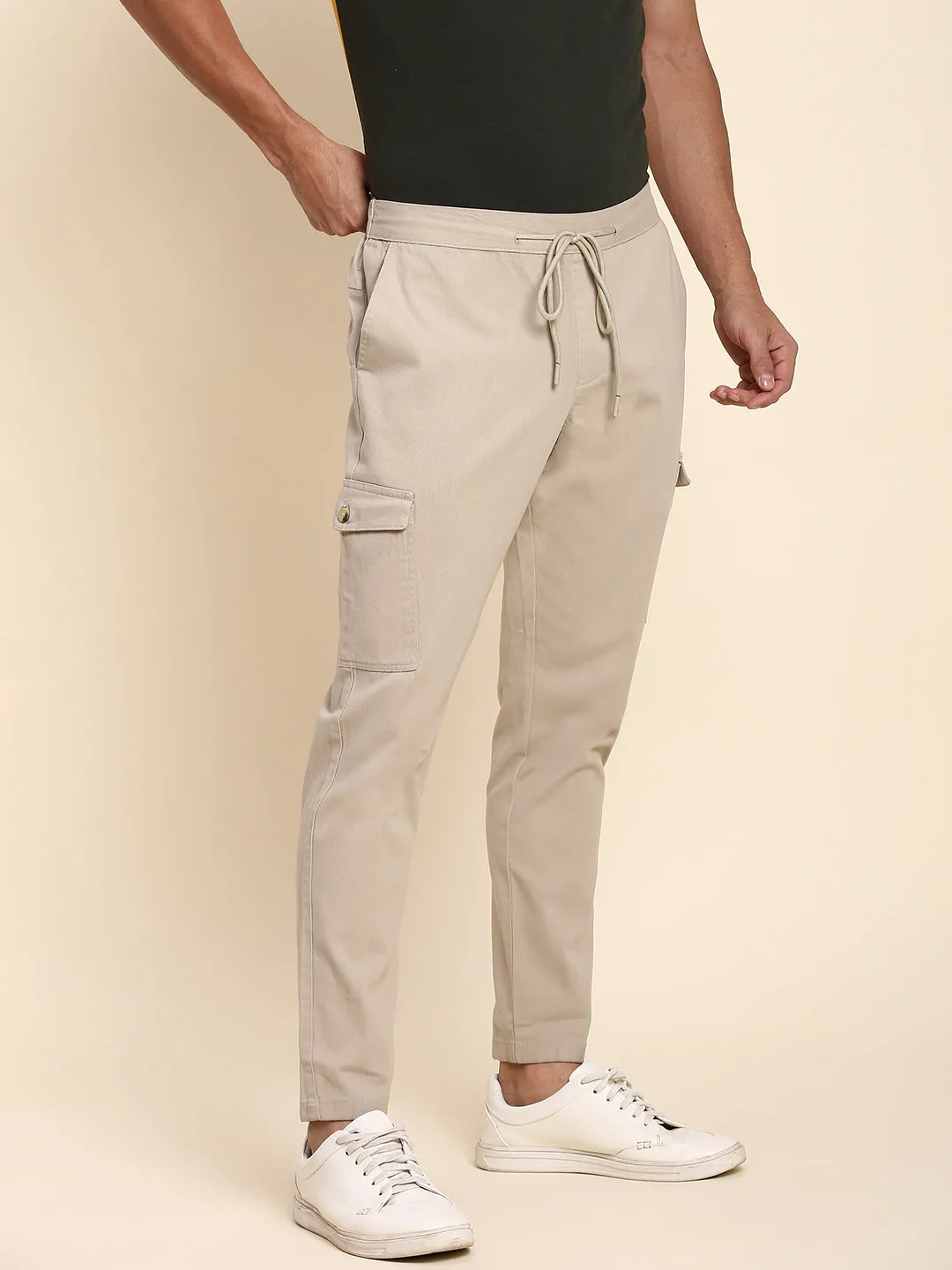 Men's Beige Cargo Comfortable Bottomwear With Smart Casual Look