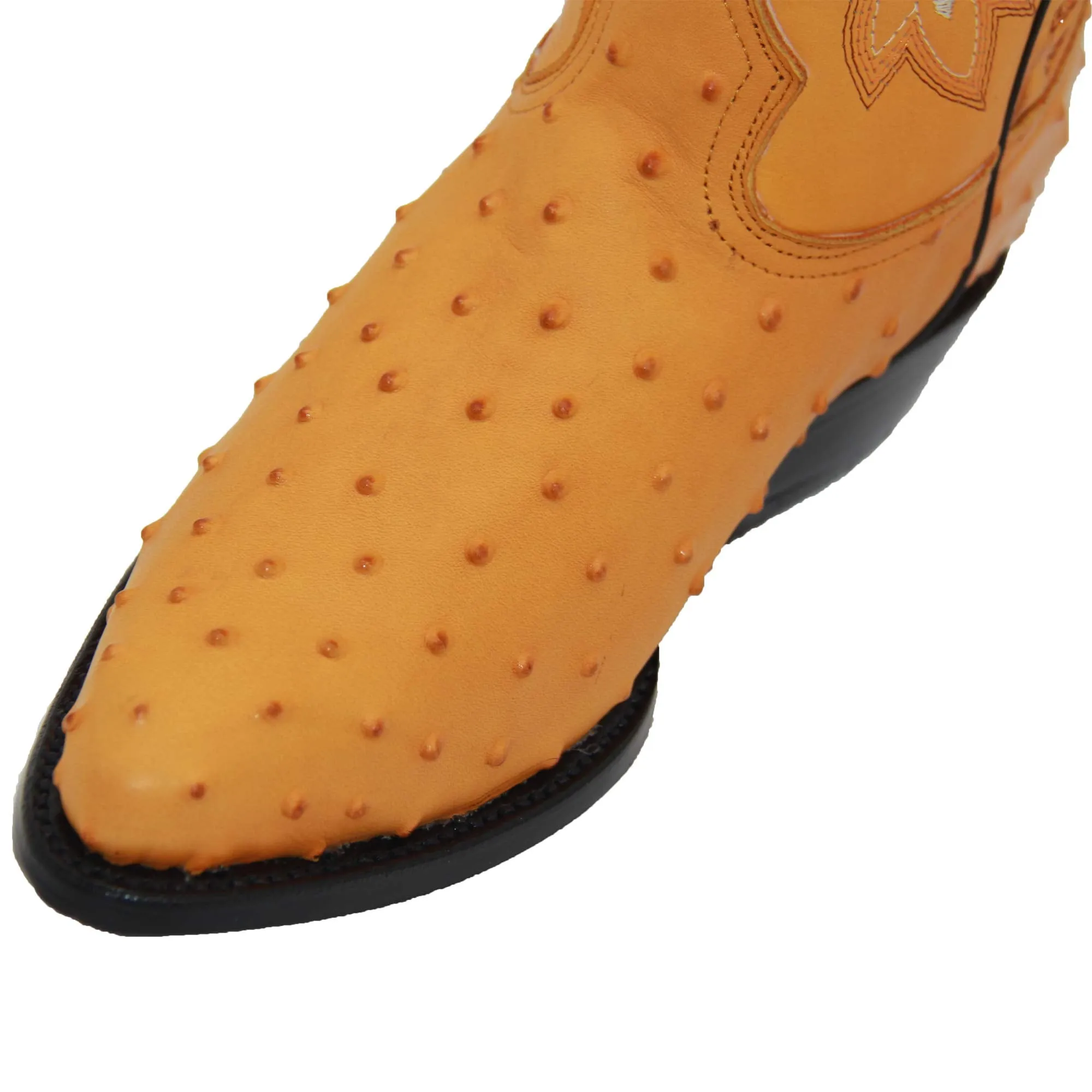 Mens Leather Ostrich Print J Toe Cowboy Boot