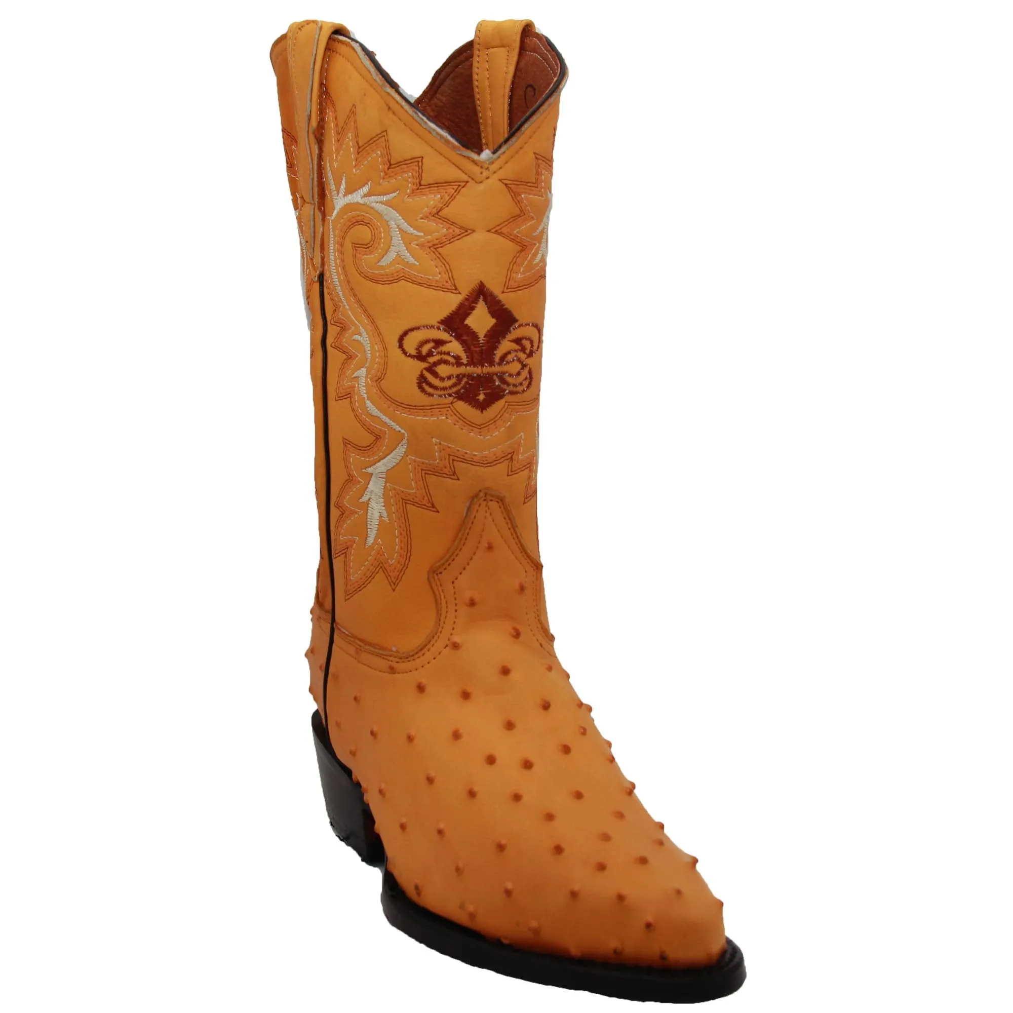 Mens Leather Ostrich Print J Toe Cowboy Boot