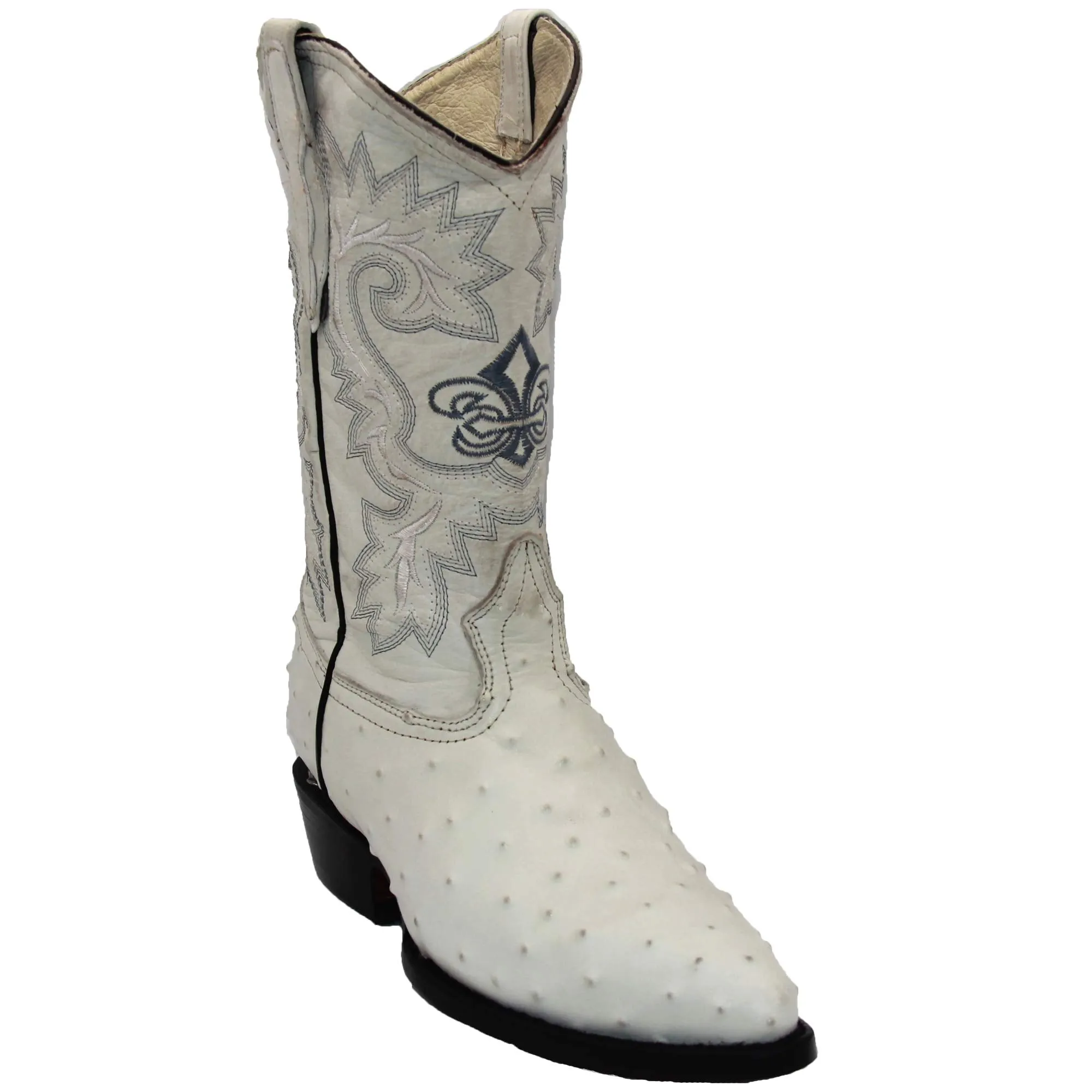 Mens Leather Ostrich Print J Toe Cowboy Boot