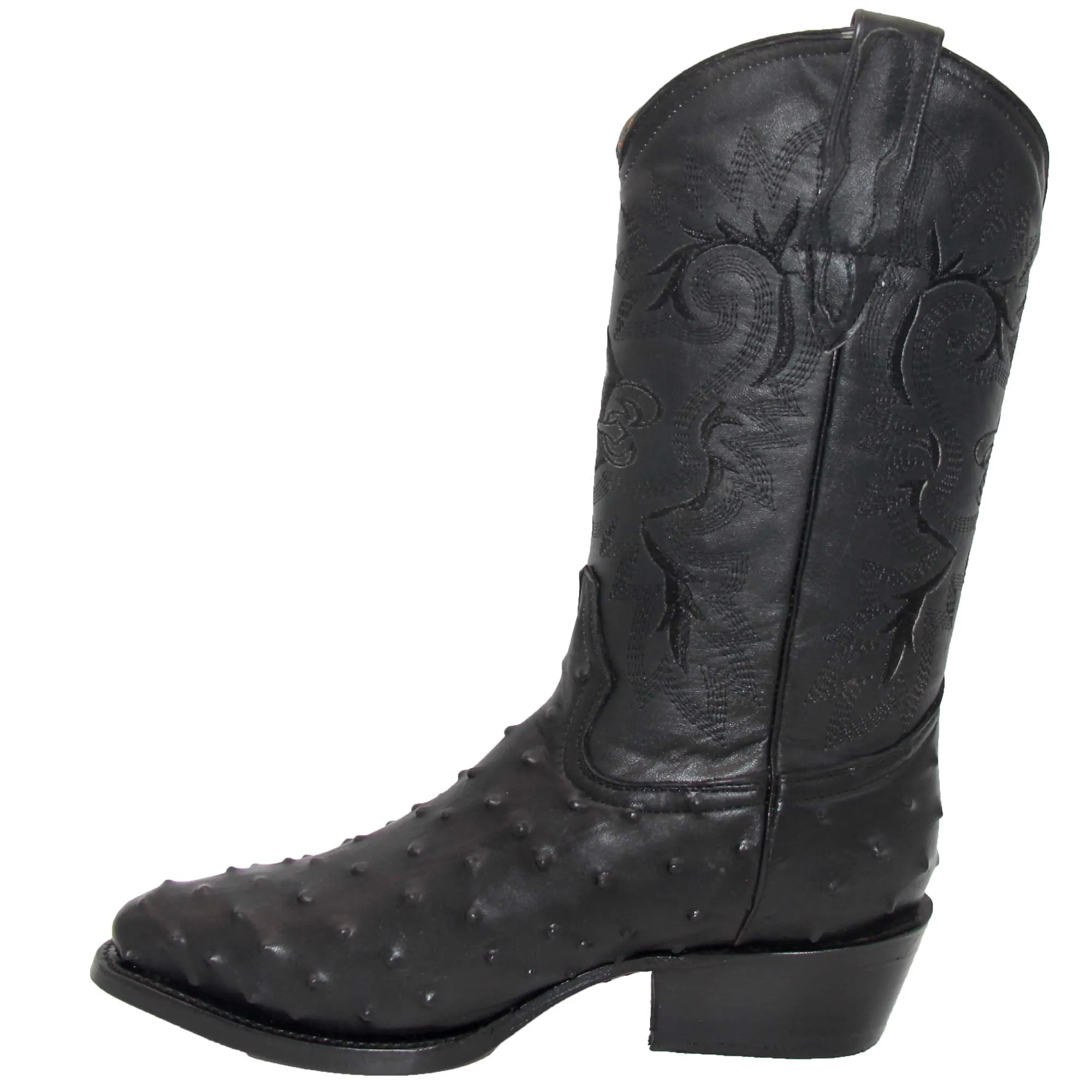 Mens Leather Ostrich Print J Toe Cowboy Boot