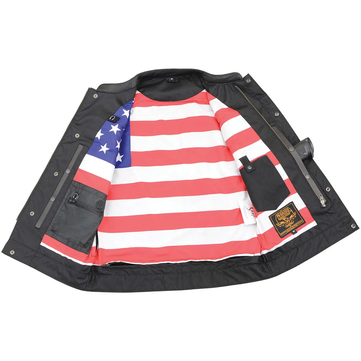 Milwaukee Leather MLM3508 Men's Black Premium Leather Vest - Old Glory