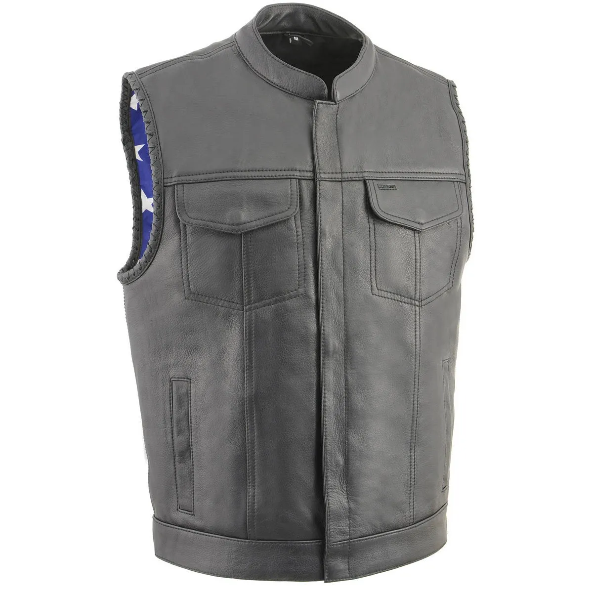 Milwaukee Leather MLM3508 Men's Black Premium Leather Vest - Old Glory