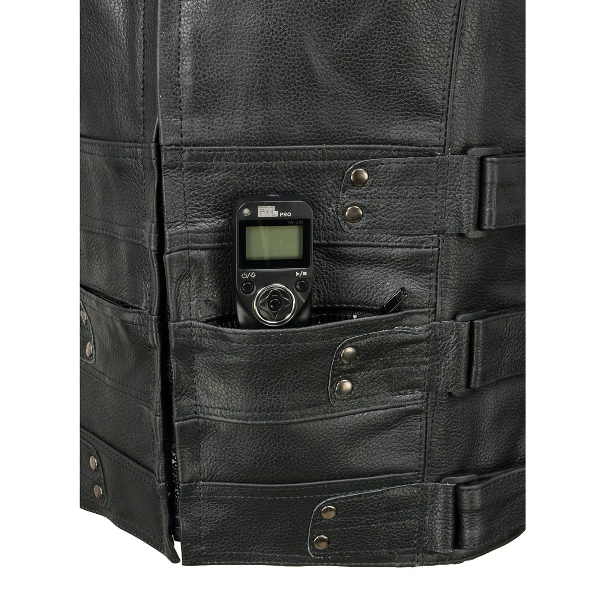 Milwaukee Leather MLM3530 Men's Black Swat Tactical Style Leather Vest Club Patch Accessible Single Panel Back Vest