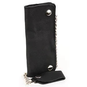 Milwaukee Leather MLW7889 Men's 7.5” Black Premium Leather Soft Biker Wallet - Bi-Fold Anti-Theft Stainless Steel Chain