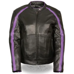 Milwaukee Leather Women's Embroidered Wing and Stud Design Black/Purple Leather Scooter Jacket with Gun Pocket