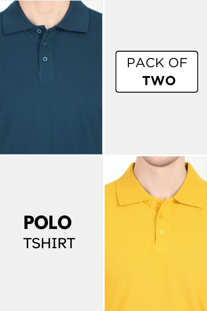 Mustard Yellow and Petrol Blue Polo T-Shirts Combo for Men