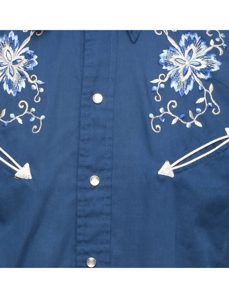 Navy & White Embroidered Western Shirt - L