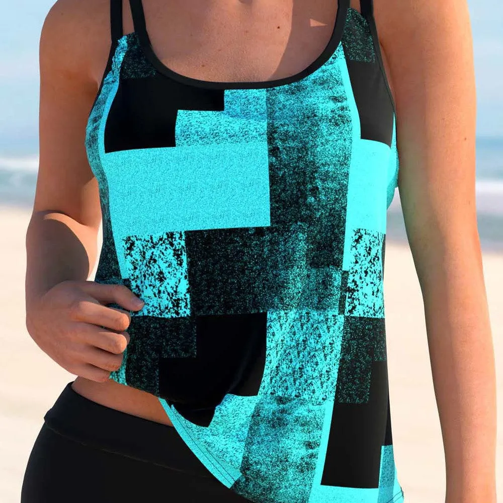 New Split Print Flat Corner Swimsuit