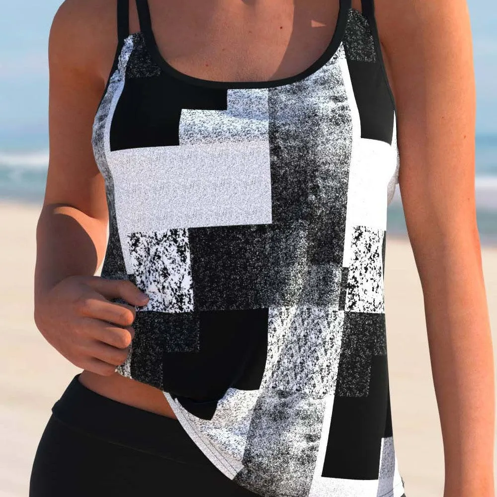 New Split Print Flat Corner Swimsuit