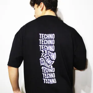 OVERSIZE BLACK T-SHIRT 'TECHNO REVOLUTION' REFLECTIVE