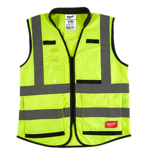 Performance Yellow Class 2 High-Visibility Safety Vest w/15 Pockets, L/XL