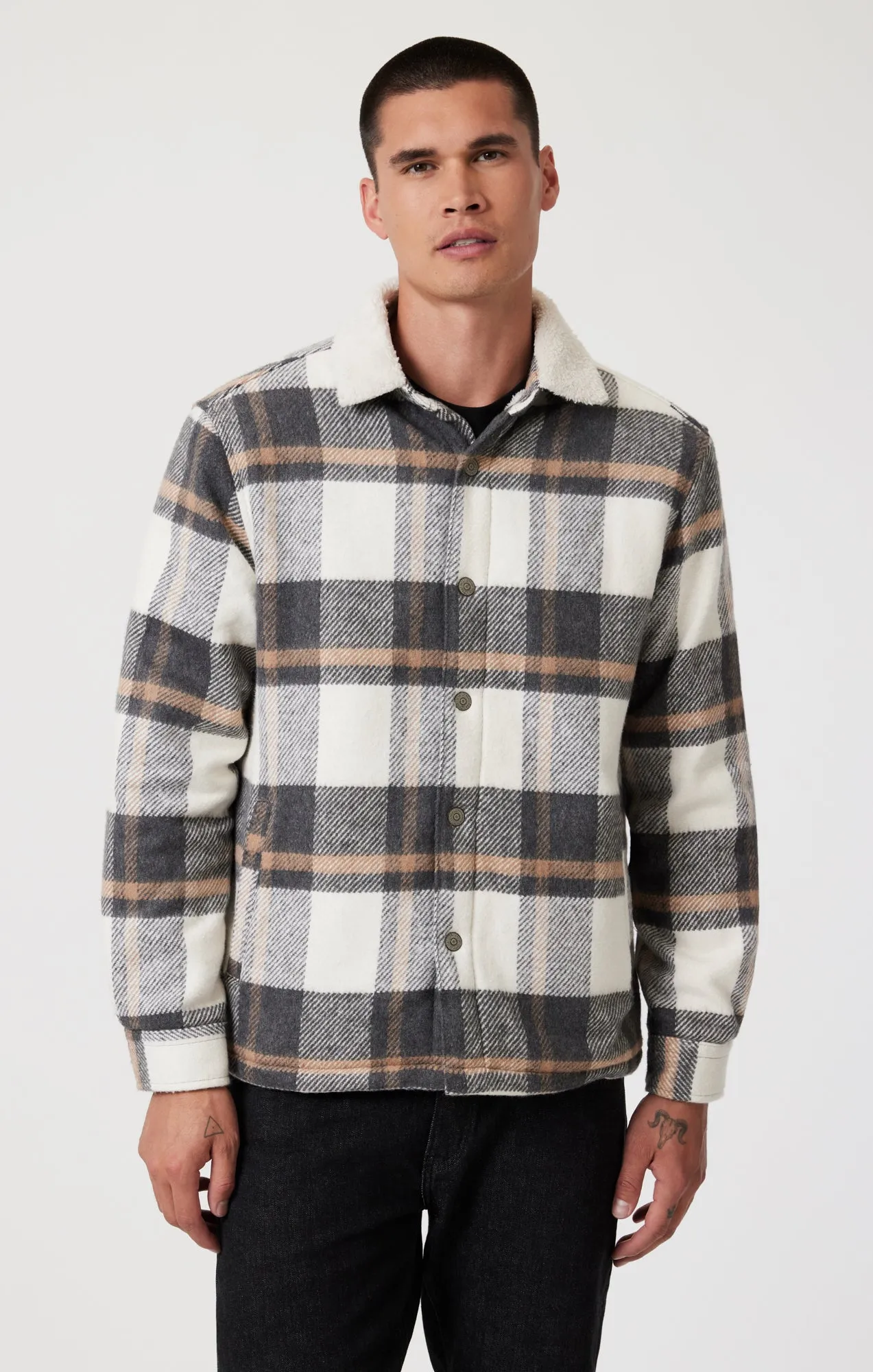 PLAID SHACKET IN GRAY CHECK