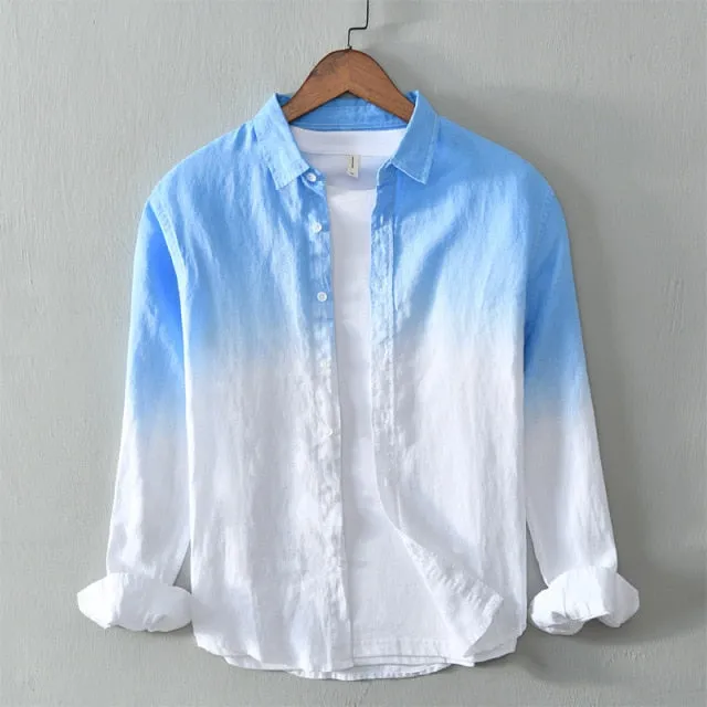 Pure Linen Shirts for Men Long Sleeve Casual Turn-down Collar Basic Classic Tops Male Fashion Solid Color Retro Clothing