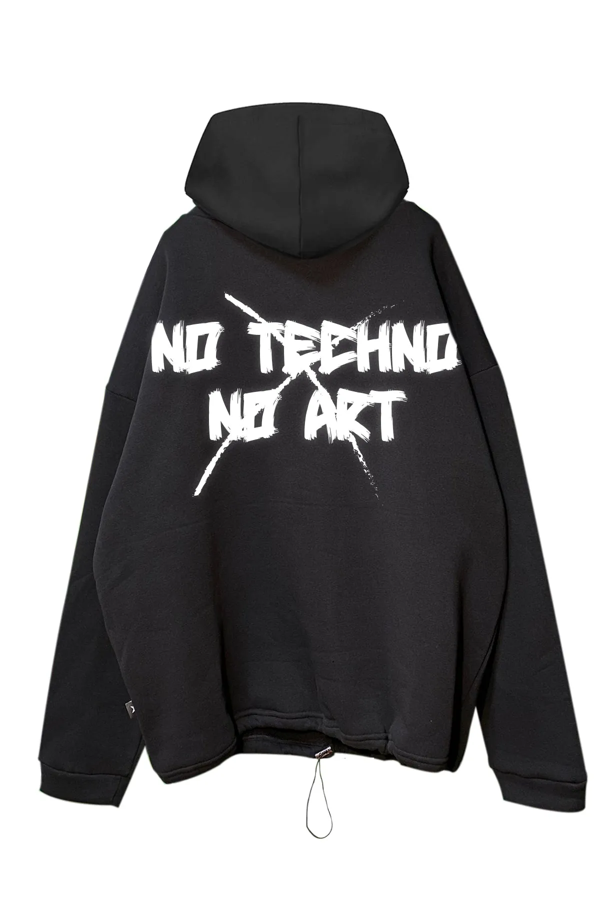 Siyah Kapüşonlu Sweatshirt 'NO TECHNO NO ART' Black Oversize Hoodie