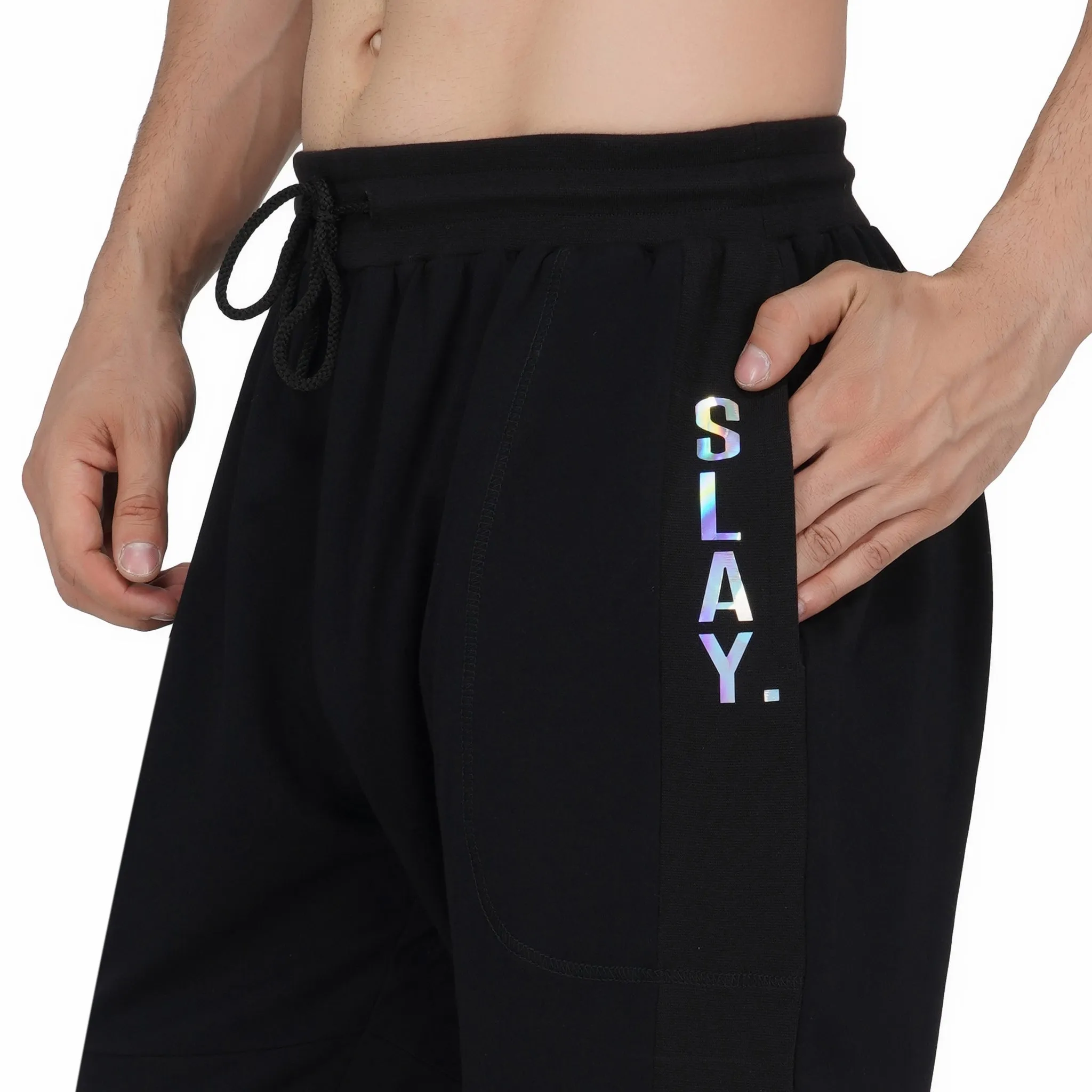 SLAY. Men's 💎 Edition Holographic Print Black Joggers