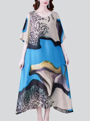 Summer Cozy Oversized Women Abstract Print Mid-Length Dress