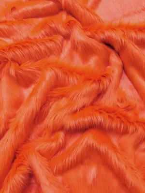 Tangerine Solid Shaggy Long Pile Faux Fur Fabric / Sold By The Yard (Closeout)