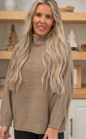 Taupe Mock Neck Cable Knit Sweater - Final Sale