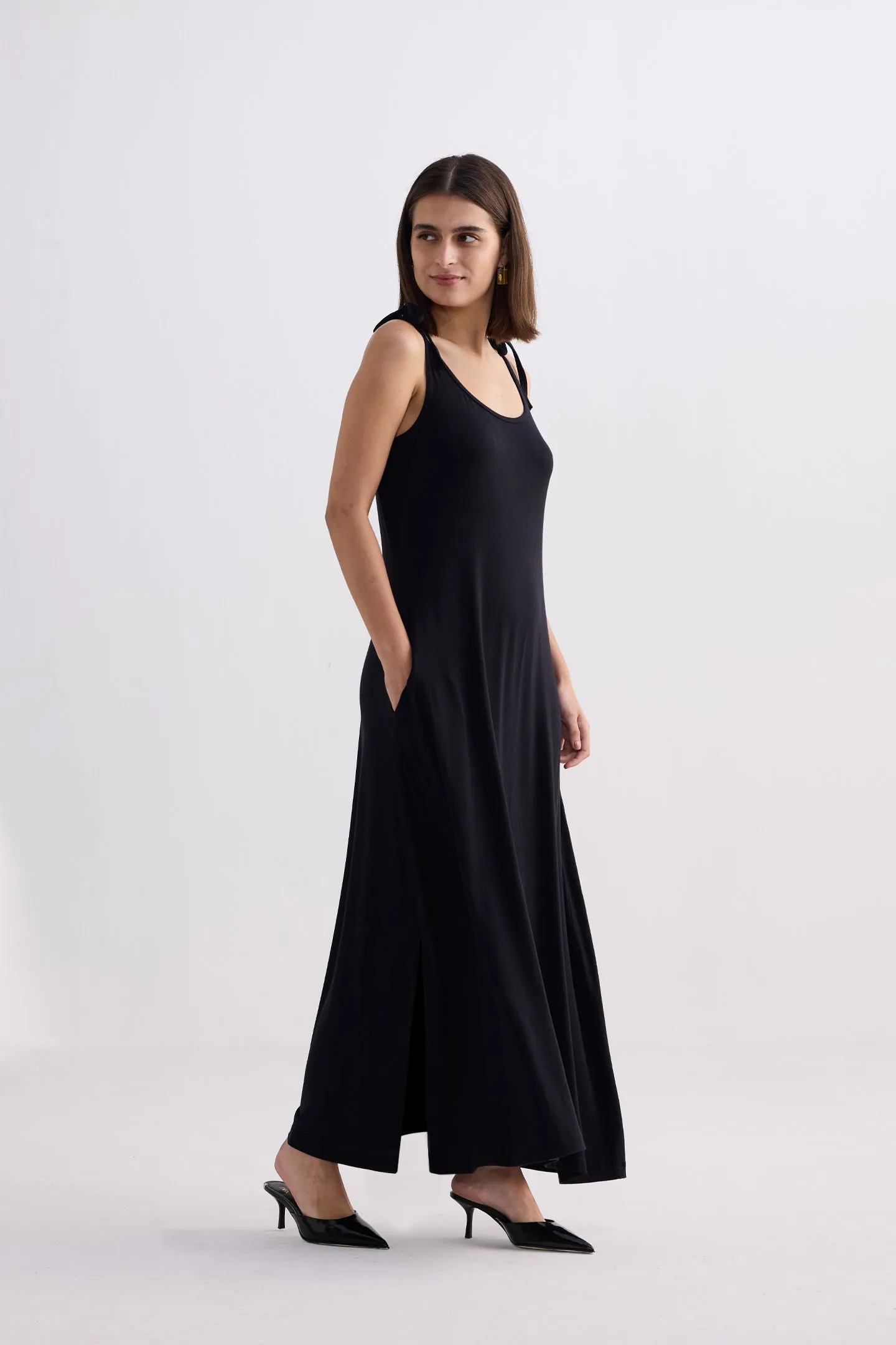 Tie-Detail Maxi Dress in Black