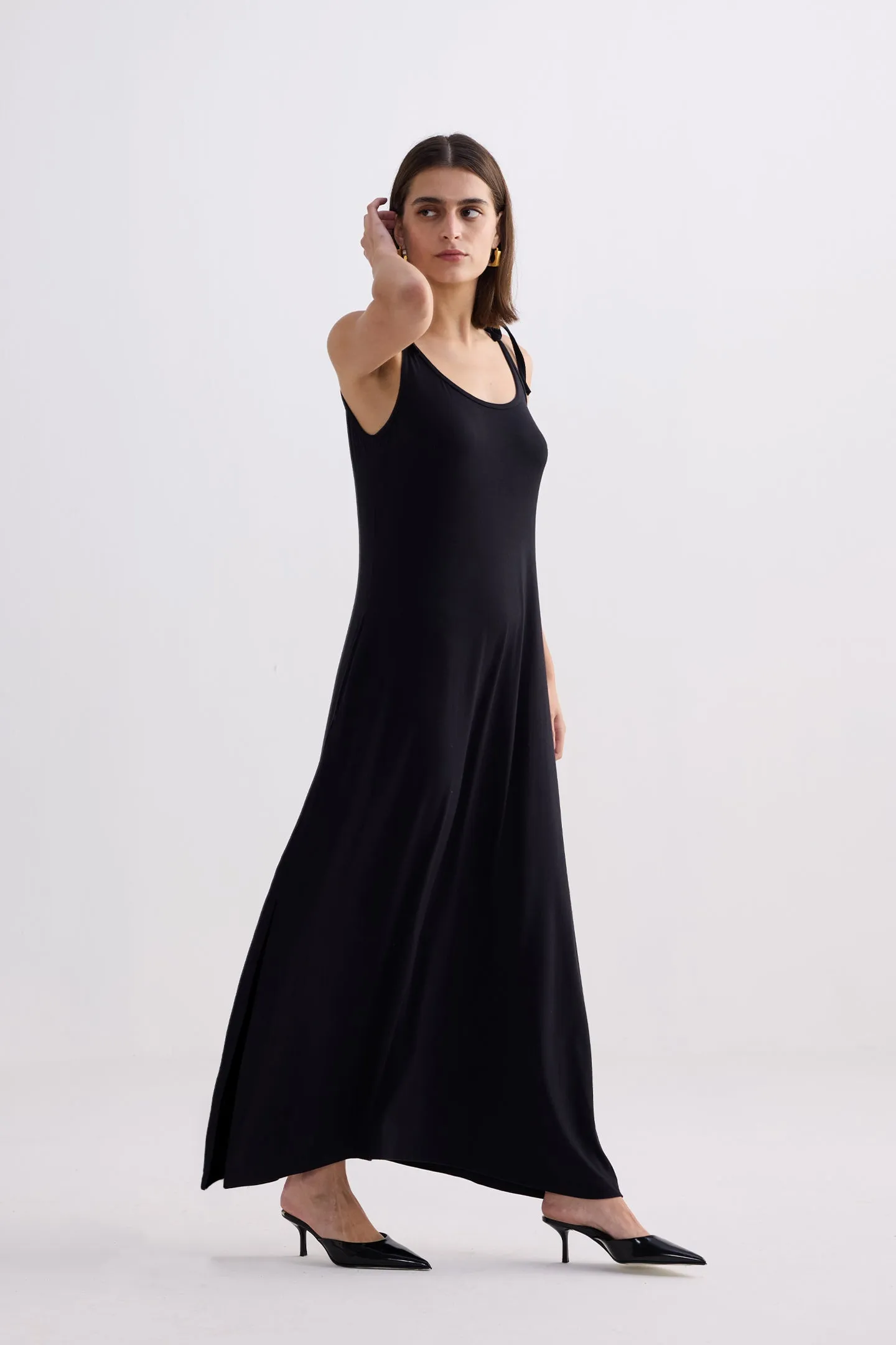 Tie-Detail Maxi Dress in Black