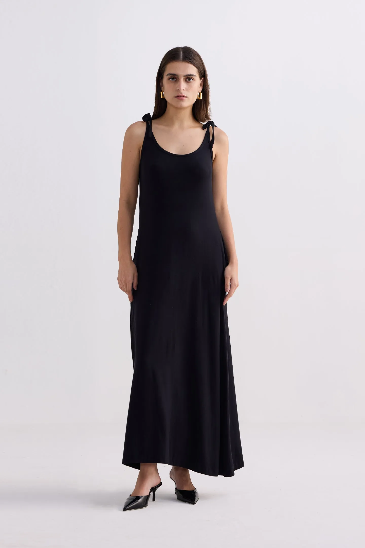 Tie-Detail Maxi Dress in Black