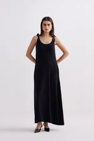 Tie-Detail Maxi Dress in Black