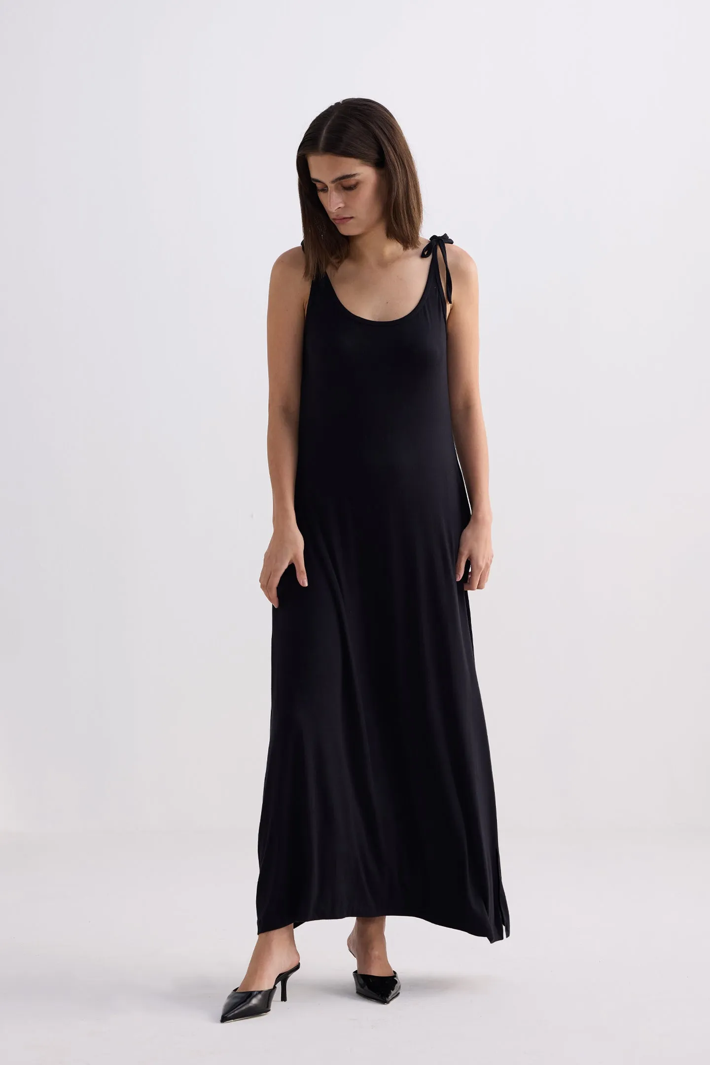 Tie-Detail Maxi Dress in Black