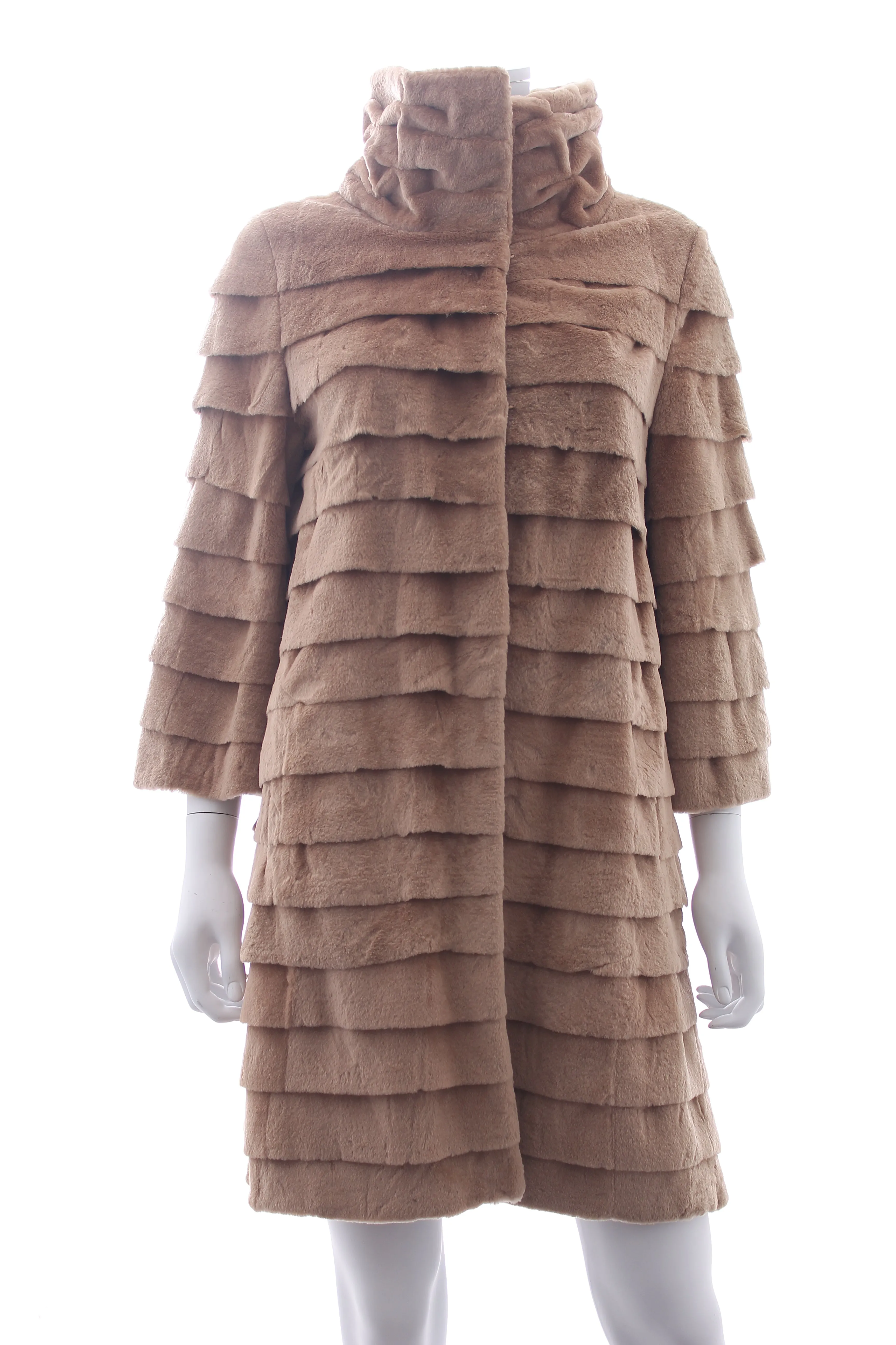 Yves Salomon Tiered Rabbit Fur Coat